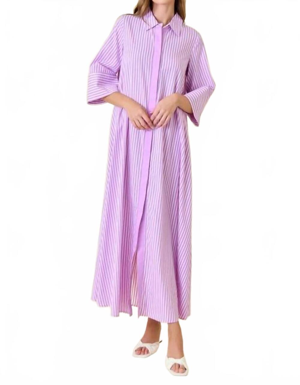 NEW FORE COLLECTION striped maxi shirt dress in purple